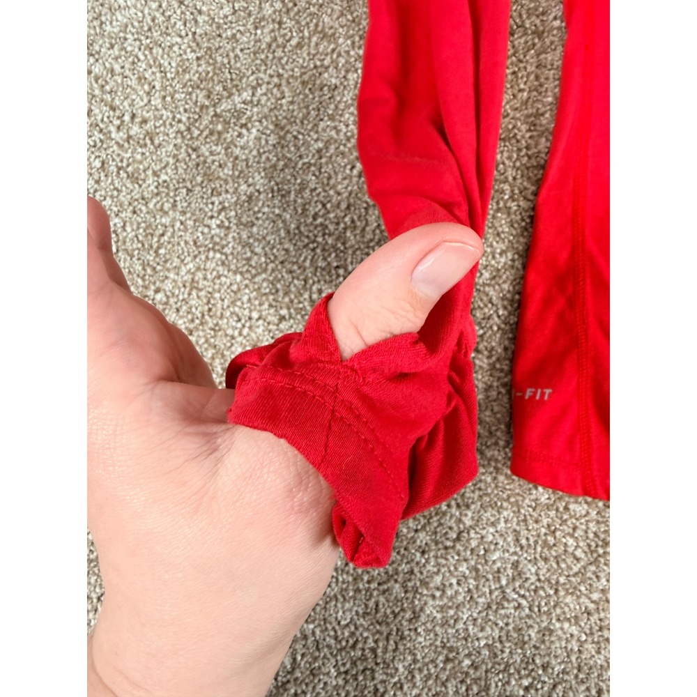 Nike Running Dri-FIT Hoodie Womens XS Red Long Sleeve Thumbhole Top Gym Train - Picture 12 of 13